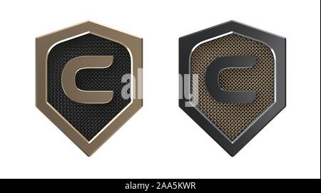 Buchstabe C, Metallschild Logo mit Gitter. Stockfoto