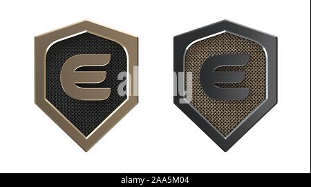 Buchstabe E, Metallschild Logo mit Gitter. Stockfoto