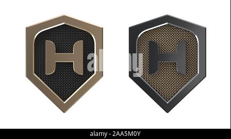 Buchstabe H, Metallschild Logo mit Gitter. Stockfoto