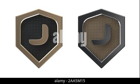 Buchstabe J, Metallschild Logo mit Gitter. Stockfoto