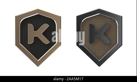 Buchstabe K, Metallschild Logo mit Gitter. Stockfoto