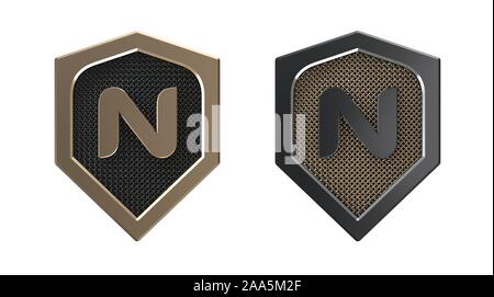 Buchstabe N, Metallschild Logo mit Gitter. Stockfoto