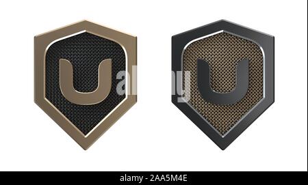 Buchstabe U, Metallschild Logo mit Gitter. Stockfoto