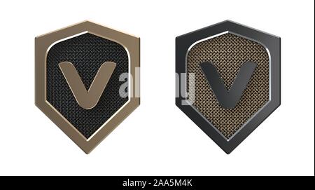 Buchstabe V, Metallschild Logo mit Gitter. Stockfoto