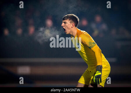 High Wycombe, UK. Nov, 2019 19. Torwart Billy Crellin (Fleetwood Stadt) von England U20 während der internationalen Match zwischen England U20 und U21 im Adams Island Park, High Wycombe, England am 19. November 2019. Foto von Andy Rowland. Credit: PRiME Media Images/Alamy leben Nachrichten Stockfoto