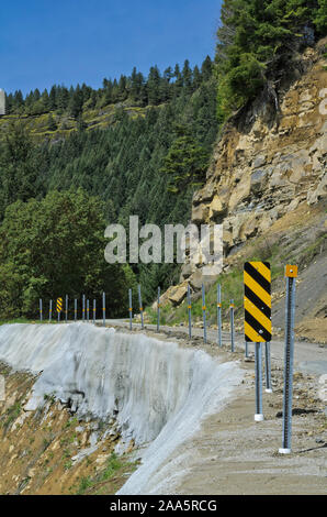 Gepflasterte Protokollierung Straße, repariert von einem Erdrutsch, in einer klaren Wälder im Büro des Land-Managements (BLM) landet in der Coast Range, Coos County, Oregon. Stockfoto