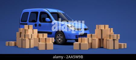 Blauen Lieferwagen mit bereit Aufträge. Stockfoto