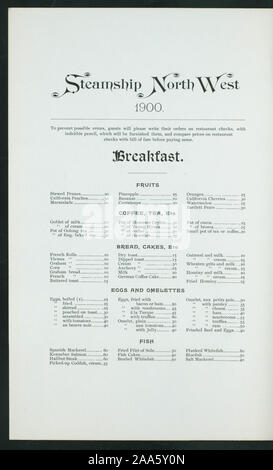 ILLUS, Zeichnung von DAMPFGARER STELLEN INNERHALB DES RAHMENS;;;;;;;; Frühstück [von] nördlichen Steamship Company/GREAT NORTHERN RY LINE statt. [At] an Bord der SS NORTH WEST (SS ;) Stockfoto