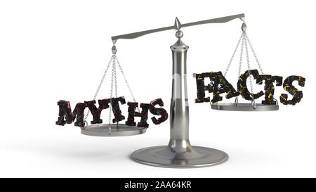 Mythen und Fakten Skalen Konzeptstudie, 3D-Rendering Stockfoto