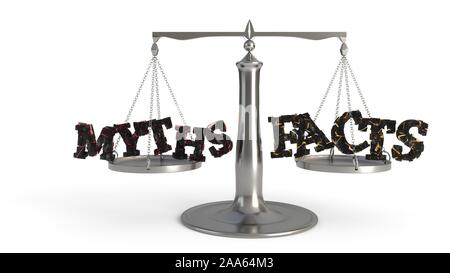 Mythen und Fakten Skalen Konzeptstudie, 3D-Rendering Stockfoto
