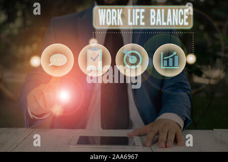 Text Zeichen zeigen, Work Life Balance. Business foto Präsentation Abteilung der Zeit zwischen Beruf oder Familie und Freizeit Stockfoto
