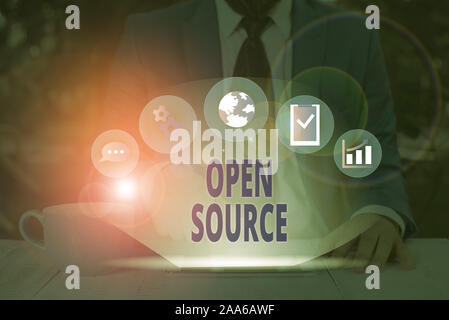 Wort schreiben Text Open Source. Business foto Präsentation beschreibt Software, die ursprüngliche Quellcode ist frei Stockfoto
