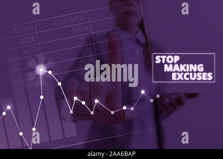 Schreiben Hinweis angezeigt werden soll, Entschuldigungen zu machen. Business Konzept für nicht mehr rechtfertigen ihre Untätigkeit Brechen der Gewohnheit Stockfoto