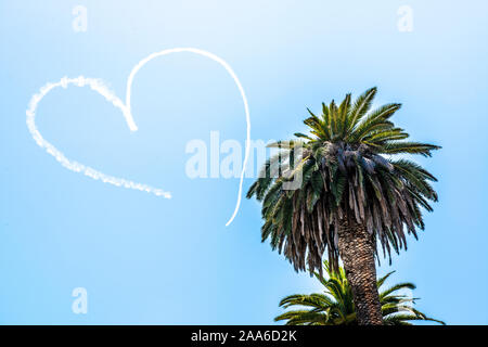 Herzförmige Skywriting neben der Palme, Venice Beach California Stockfoto