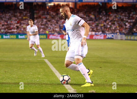 La Coruña, Spanien. 20. August 2017. Karim Benzemá von Real Madrid in der Primera División Übereinstimmung zwischen RC Deportivo de la Coruña und Real Madrid Stockfoto