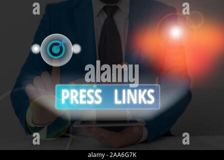 Text Zeichen angezeigt Presse Links. Business Foto präsentiert eine Website s analysisipulate ist das Ranking in Google Suche Stockfoto