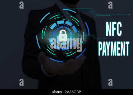 Schreiben Hinweis Übersicht NFC-Zahlung. Business Konzept für das kontaktlose Bezahlen, dass Nearfield Communication Technologie verwenden Stockfoto