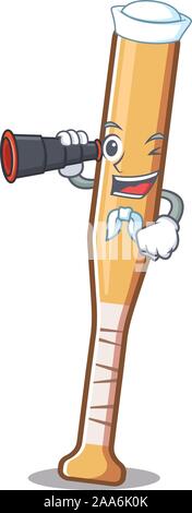 Cartoon Baseball Schläger mit den Sailor Holding binocular Charakter Stock Vektor