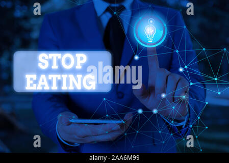 Text Zeichen zeigen Aufhören zu essen. Business Foto Text die Aktivität des Setzens oder Nahrung in den Mund nicht mehr Stockfoto