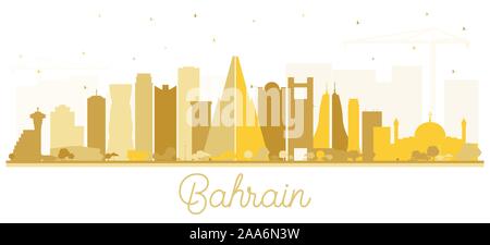 Bahrain Skyline der Stadt Silhouette mit goldenen Gebäude isoliert auf Weiss. Vector Illustration. Stock Vektor