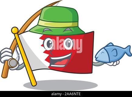 Flagge bahrain Cartoon mit in Angeln Charakter Stock Vektor