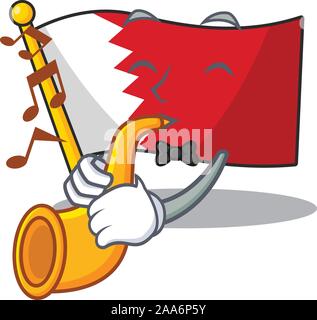 Flagge bahrain Cartoon mit in mit Trompete Charakter Stock Vektor