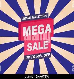 MEGA VERKAUF banner Template Design. Angebot. Am Ende der Saison besondere begrenzte Verkäufe. Rabatte, 50 aus. Stock Vektor