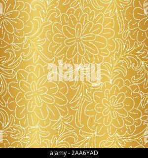 Die nahtlose Vektor Muster, die mit einer punktierten floralen Ornament auf eine goldene Folie Hintergrund Stock Vektor
