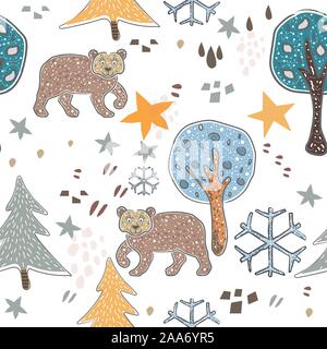 Nahtlose Muster mit niedlichen Bären. Im skandinavischen Stil. Vector Illustration Stock Vektor