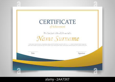 Zertifikat Design Template mit goldenen und Farbe Dunkelblau mit Wave Form gradienten-Vector Illustration Stockfoto