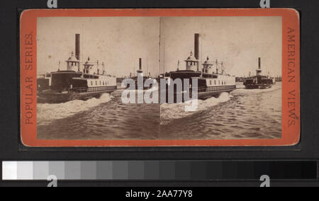 Mit einer Hand - farbige Anzeigen. Robert Dennis Sammlung von stereoskopische Ansichten. Einige Ansichten haben steuerstempel angebracht. Titel von Cataloger'. Blick auf den Hafen von New York: Fähren, Segelschiffe, Piers und Kaianlagen, Dampfschiffe, einschließlich der Vorsehung und mit Blick auf den Innenbereich, schwebenden Getreidesilos, Lastkähne, Werften, Männer aus dem französischen Mann-von-Krieg Landung in einem dory an der Batterie, die US Barge Office und den Versand news Büro des New York Herald, der Fuß der Whitehall Street, Soldaten auf einen italienischen Mann-von-Krieg mit Bajonetten, Fort Lafayette, Governors Island.; Brooklyn Fähre. Stockfoto