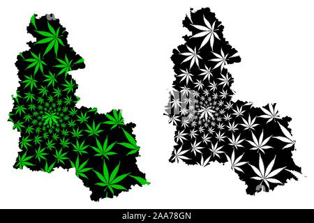 Kharkov Oblast (administrative divisions in der Ukraine, Oblast der Ukraine) Karte ist Cannabis blatt grün und schwarz gestaltet, Sumshchyna Karte aus Marihuana Stock Vektor