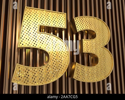 Nummer 53 (Nummer 53) perforiert mit kleinen Bohrungen auf dem Metall Hintergrund. 3D-Darstellung Stockfoto