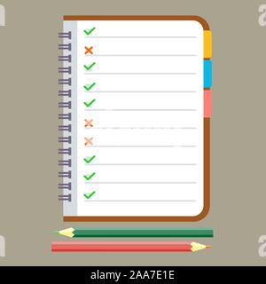 Notebook, Bleistift und Kugelschreiber. Stock Vektor