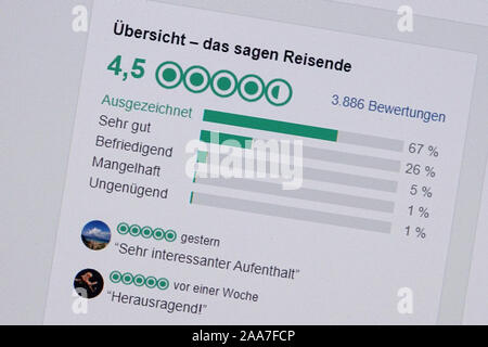 München, Deutschland. Nov, 2019 19. Das Internet Bewertung von einem Anblick können auf einem Computer Monitor gesehen werden. Credit: Jennifer Weese/dpa/Alamy leben Nachrichten Stockfoto