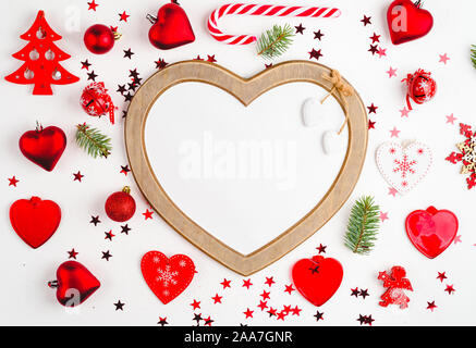Weihnachtsdekoration Sammlung: Herzen, Zweige, Süßigkeiten, Weihnachtsbaum Weihnachten Kugeln Engel bell Stockfoto