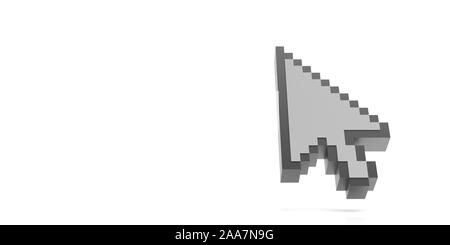 Computer Mauszeiger vor weißem Hintergrund. Pixel Pfeilspitze Form Maus, kopieren. 3D-Darstellung Stockfoto