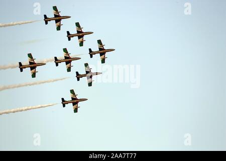 Dubai, Vereinigte Arabische Emirate. Nov, 2019 19. Flugzeuge der Al Fursan Kunstflug demonstration Team während 2019 Dubai Air Show in Dubai, Vereinigte Arabische Emirate, am 19.11.2019. Credit: Su Xiaopo/Xinhua/Alamy leben Nachrichten Stockfoto