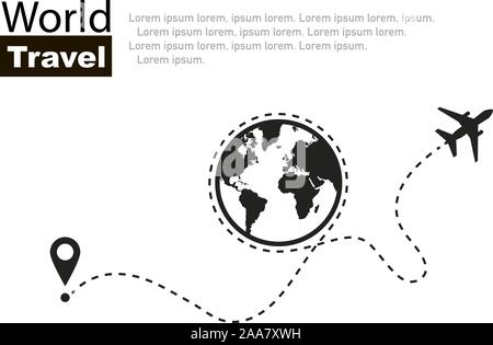 Welt reisen. Reisen Rundreise. Ebene Strecken in der Linie. Vector Illustration Stock Vektor