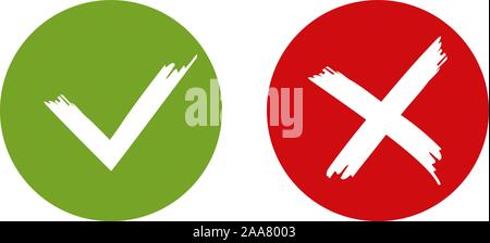 Häkchen und Kreuz isoliert. Symbol grün und rot gefärbt. Vector Illustration Stock Vektor