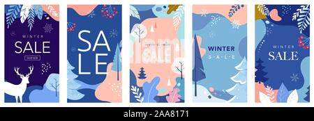 Sammlung von abstrakten Hintergrund entwirft, winter Verkauf, Social Media Promotion Inhalt. Vector Illustration Stock Vektor