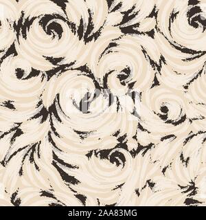Nahtlose Muster beige Anschläge mit weiße Spritzer. Aquarell blots in Form von Locken, Spiralen und Kreise auf braunem Grund. Nahtlose Stock Vektor