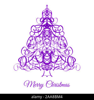 Eine reich verzierte Weihnachtsbaum mit Text frohe Weihnachten. Stockfoto