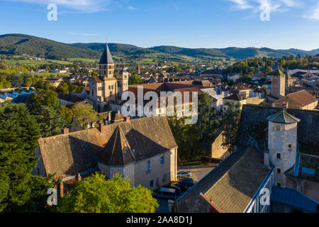 Frankreich, Saone-et-Loire, Maconnais, Cluny, Benediktinerabtei und die Stadt (Luftbild) // Frankreich, Saône-et-Loire (71), Mâconnais, Cluny, Abbaye bénédi Stockfoto