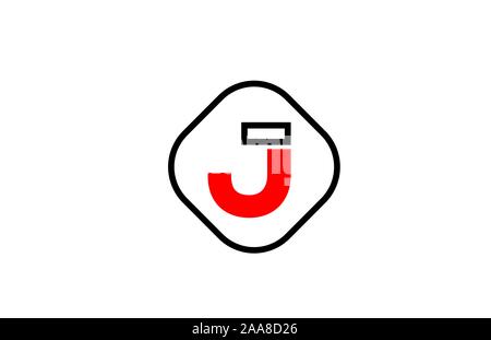 Rote Linie J schwarz Schreiben Symbol Alphabet logo Form für Unternehmen Design. Corporate Logo Konzept Stock Vektor