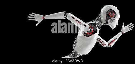 Roboter Android läuft Speed Concept - Schnelle cyborg Maschine in 3D-Rendering Stockfoto