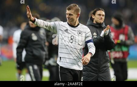 Frankfurt, Deutschland. 20 Nov, 2019. firo: 19.11.2019 Fußball Europameisterschaft Euro Qualifikation: EM-Qualifikation Nationalmannschaft Deutschland - Nordirland 6:1 Geste, Jubel, Toni Kroos | Verwendung der weltweiten Kredit: dpa/Alamy leben Nachrichten Stockfoto