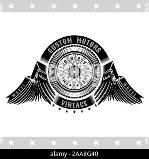 Oldtimer-Rad in der Mitte von zwei Flügeln Stock Vektor