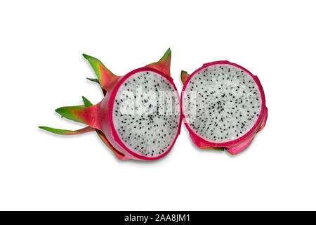 Dragon Fruit Slices auf weißem Hintergrund Stockfoto