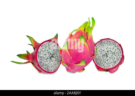 Dragon Fruit Slices auf weißem Hintergrund Stockfoto